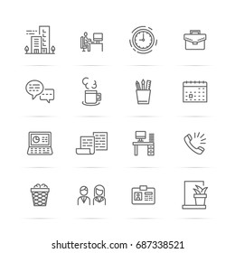 office vector line icons, minimal pictogram design, editable stroke for any resolution