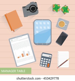 Office vector table with different objects