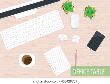 Office vector table with different objects