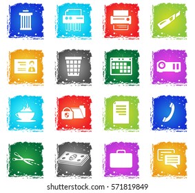 office vector web icons in grunge style for user interface design