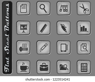 office vector web icons on the flat steel buttons
