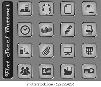 office vector web icons on the flat steel buttons