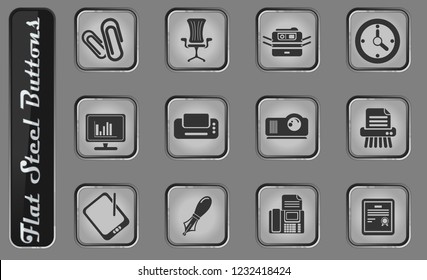 Office vector web icons on the flat steel buttons