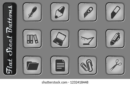 Office vector web icons on the flat steel buttons