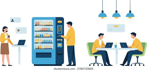 Office Vending Machine and Workplace Vector Scene