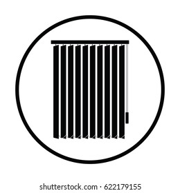 Office vertical blinds icon. Thin circle design. Vector illustration.