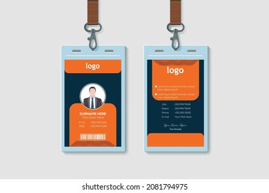 Office Vertical Double-sided ID Card Template. Flat Identity Card Design Vector Illustration