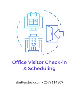 Office visitor check in and scheduling blue gradient concept icon. Access software, technology. Round shape line illustration. Abstract idea. Graphic design. Easy to use in infographic