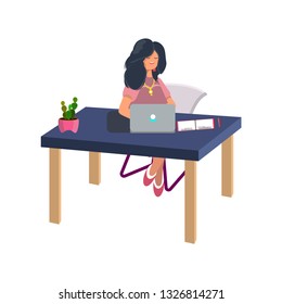 Office Vs Freelance Vector Concept Illustration. Young Business Woman Working On Laptop At Home. Illustration - Vector Graphics