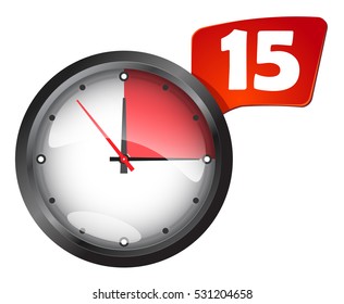 Office Wall Clock Timer 15 Minutes Vector Illustration Isolated On White Background