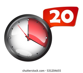 office wall clock timer 20 minutes vector illustration isolated on white background