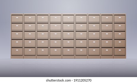 office wall of filing cabinet document data archive storage folders for files business administration concept horizontal vector illustration