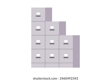 Office wall of filing cabinet, office furniture for document storage, documents data archive storage business administration, business archive, confidential data management flat vector illustration.