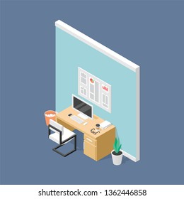 Office Wall Isometric Flat Design Vector