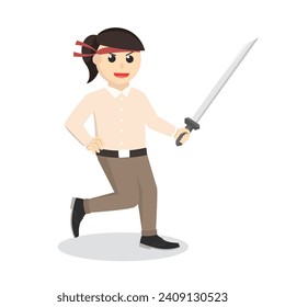 office warrior with katana design character on white background