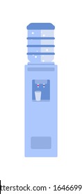 Ilustración vectorial plana del refrigerador de agua de oficina. Botellas con dibujos animados de líquidos filtrados. Contenedor con líquido transparente en la habitación vacía. Dispensador de agua potable purificada