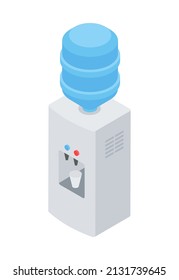 Office water cooler machine with bottle isometric vector illustration. Electronic device clear liquid beverage filtration cool and hot mineral beverage at work public place. Cooling drink dispenser