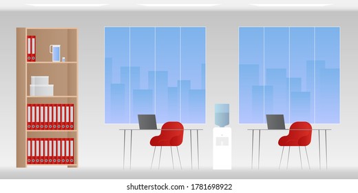 Office with water cooler. Vector illustration.