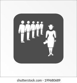 Office web icon. Meeting symbol.  White group people isolated silhouette on dark grey background. Vector illustration