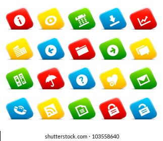 Office and web icons on colored cut square buttons, set 1. Image contains transparency - you can put them on every surface. 10 EPS - Powered by Shutterstock - Get 15% off with code: PIKWIZARD15