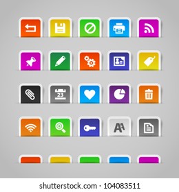 Office and web icons on colorful paper stickers, set 2. Image contains transparency - you can put it on every surface. 10 EPS