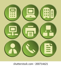 Office web icons set. Green sticker.
