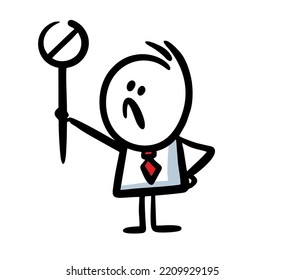 Office woker sketch with the protest sign in hand. Vector hand drawn illustration in doodle style.