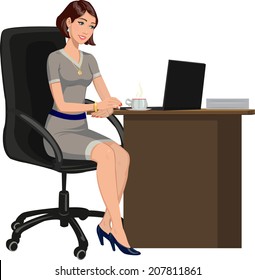 Office Woman Behind A Desk With A Laptop