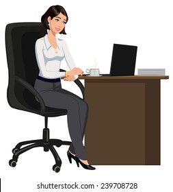 office woman behind a Desk with a laptop