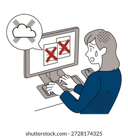 Mujer de oficina frente a la nube de datos de error Ilustración