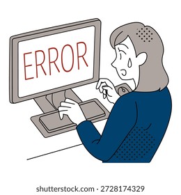 Mujer de oficina frente a la pantalla de error de computadora