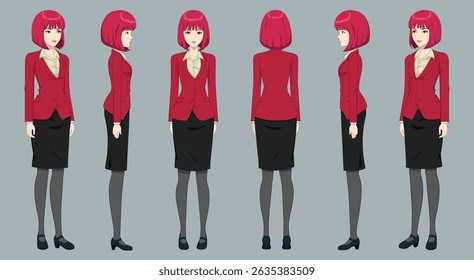 estilo de cabelo da mulher do escritório com vista frontal, lateral e traseira