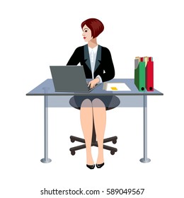 Office woman with laptop. Business woman working at her desk.