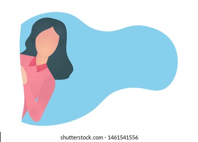 Office woman looking out around the wall and is watching. Illustration of office assistant that ready to help. Applicable as banner, web design element. Flat vector illustration