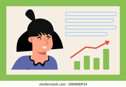 Office woman presenting a graph on flip-chart. Flat style