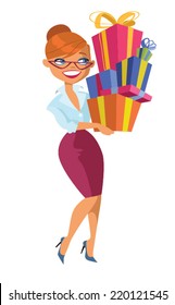 Office woman with presents