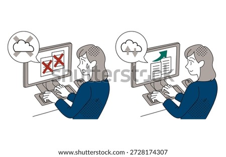 Office Woman Solving Cloud Upload Error Illustration