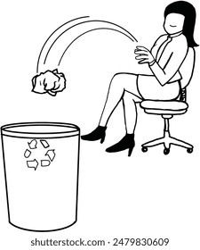 Office woman throws paper into the trash to relieve boredom from work.