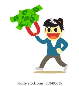 Office women cartoon and magnet of money