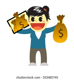 Office women cartoon and money from gadget 1