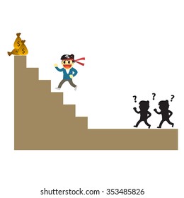 Office women cartoon and run to the peak