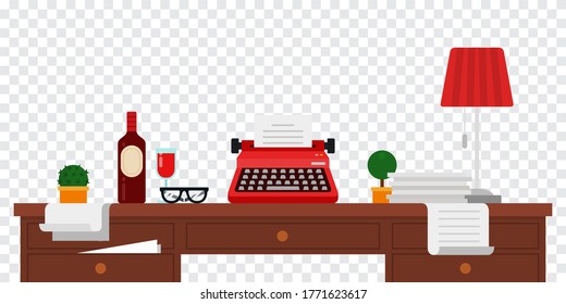 Office wooden table for writing or creativity flat style vector illustration.