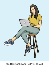 Büroarbeit mit Laptop, Vektorgrafik