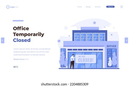 Office work activities temporarily closed on landing page design