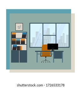 Office Work Area Flat Vector Illustration. An Organized Place For Working. Simple Solution For Office Interior.
