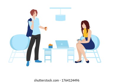 Office work background. Modern illustration slider site page. Web banner coffee break from work. Concept of breaks for a Cup of coffee or tea. Rest while working vector image design.