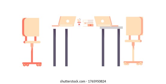 Office work background. Modern illustration slider site page. Web banner tables for office work. Concept of desktops in offices. Vector images of desktop design.