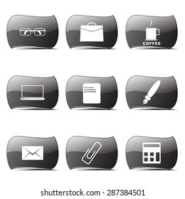 Office Work Black Vector Button Icon Design Set