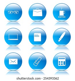 Office Work Blue Vector Button Icon Design Set