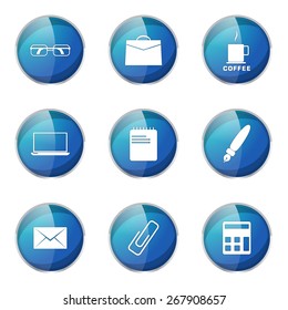Office Work Blue Vector Button Icon Design Set